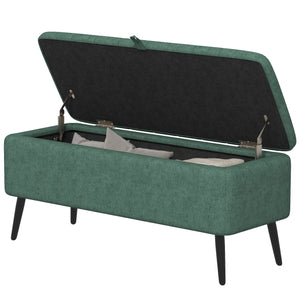 Pouf avec rangement rembourré en lin avec pieds en acier, vert foncé