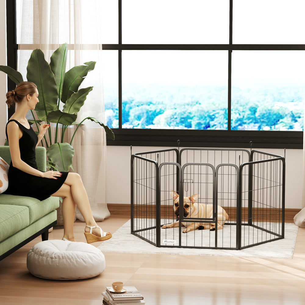 Heavy-Duty 6-Panel Dog Playpen with Gate and Strap