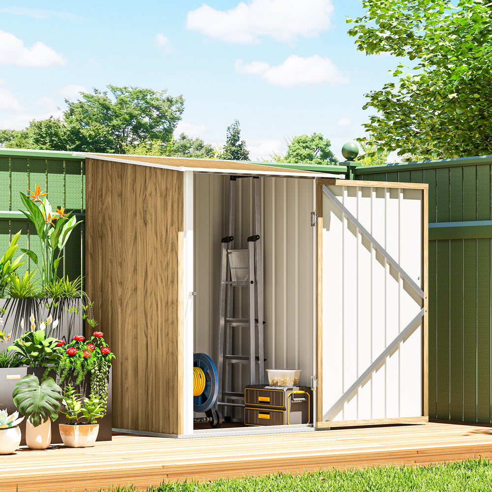 Cabanon de jardin compact en acier galvanisé avec porte verrouillable, couleur bois