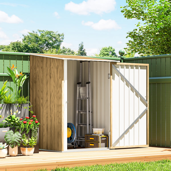 Cabanon de jardin compact en acier galvanisé avec porte verrouillable, couleur bois