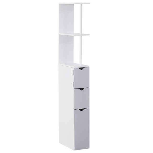 Narrow unit with drawers and open shelves for small spaces, white and grey