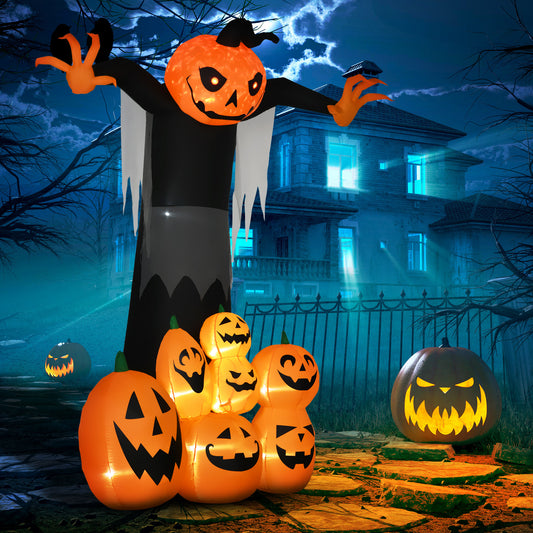 Décoration gonflable d'Halloween 2,7 m, citrouille fantôme avec citrouilles, affichage LED extérieur gonflable