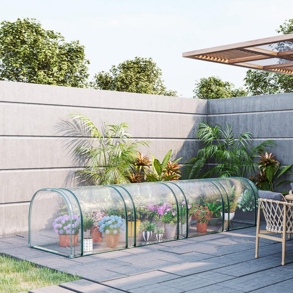 Portable tunnel greenhouse with 4 zippered doors, transparent