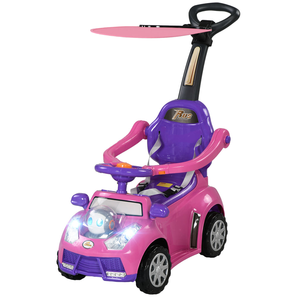3-in-1 Slide Car for Kids with Music, Light, Handle and Removable Canopy, Pink