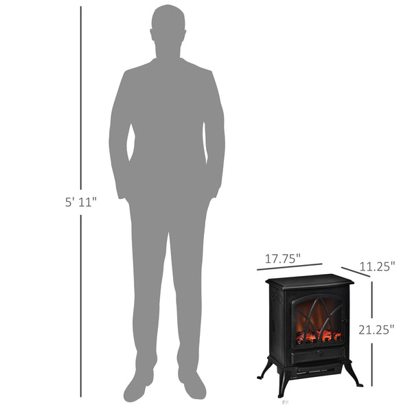 Cheminée électrique sur pied avec effet flamme LED réglable de 750 W/1 500 W, noir