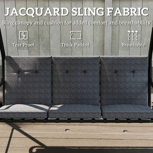 3-Person Porch Swing Chair, Patio Swing Bench with Adjustable Canopy, Removable Thicken Cushion and Weather Resistant Steel Frame for Outdoor, Garden, Poolside, Grey