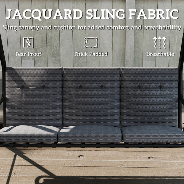 3-Person Porch Swing Chair, Patio Swing Bench with Adjustable Canopy, Removable Thicken Cushion and Weather Resistant Steel Frame for Outdoor, Garden, Poolside, Grey