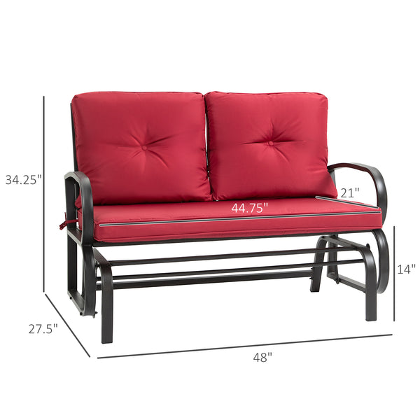 Fauteuil à bascule 2 places avec structure en acier et coussins, rouge