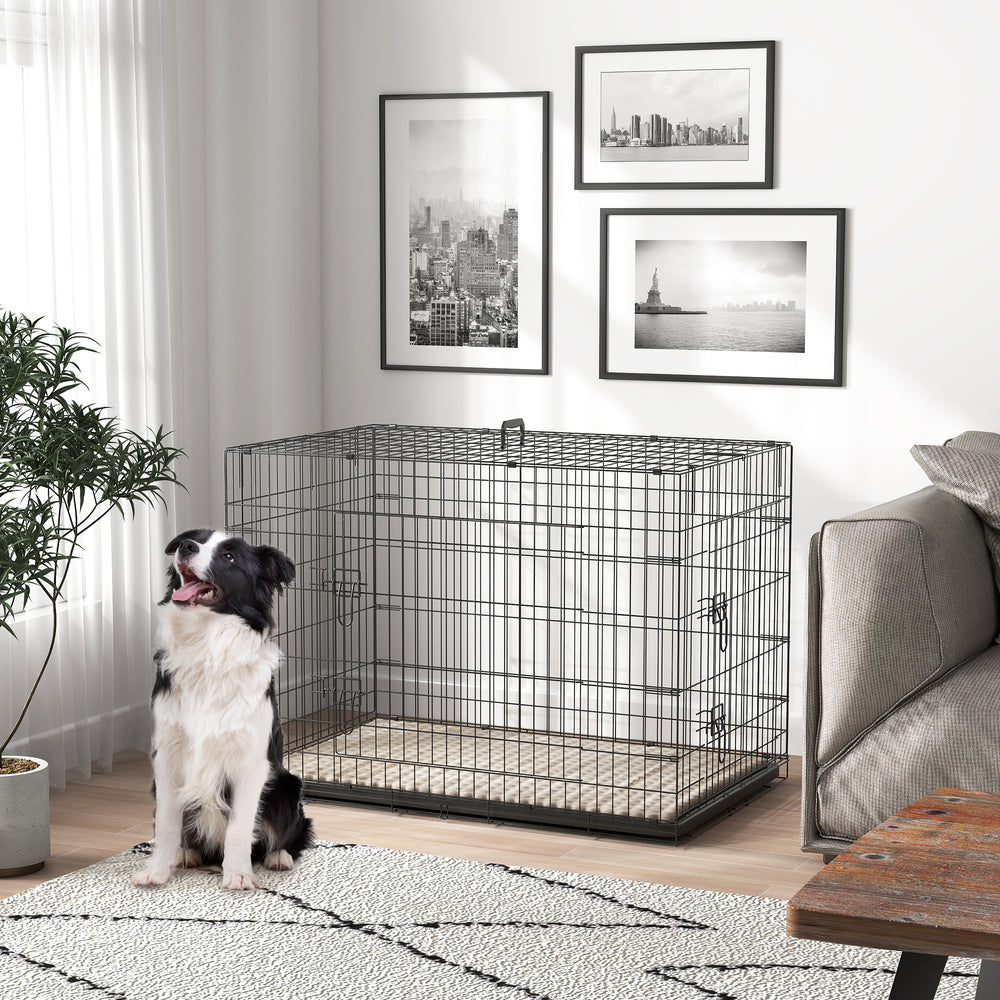 Cage pour chien 41" avec 2 portes, cage pliable en métal avec coussin moelleux, noire
