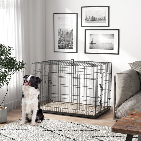Cage pour chien 41" avec 2 portes, cage pliable en métal avec coussin moelleux, noire