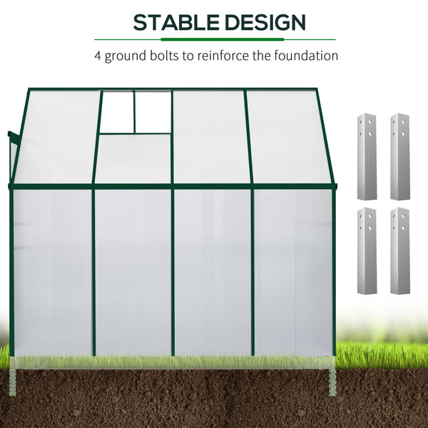 Aluminium and polycarbonate garden greenhouse with roof ventilation