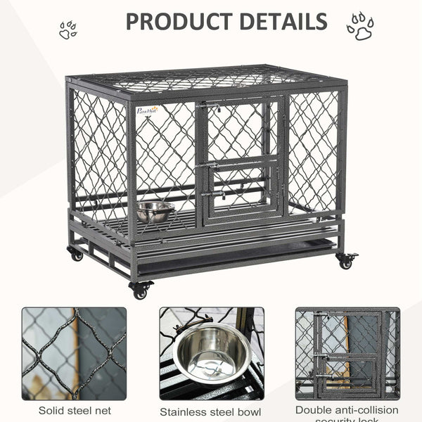 Cage robuste avec roues, couvercle ouvrant, plateau amovible et gamelle