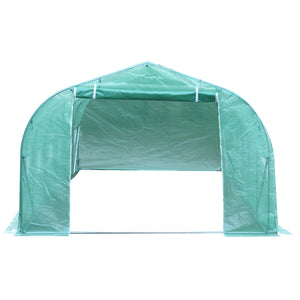 Tunnel greenhouse with 12 windows, easy to assemble, steel frame, green