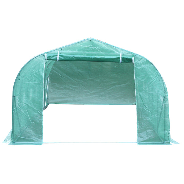 Tunnel greenhouse with 12 windows, easy to assemble, steel frame, green