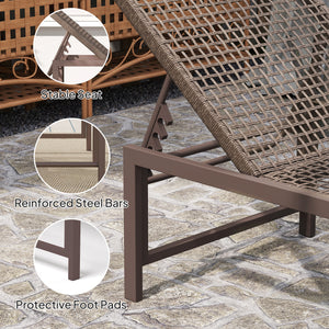Chaise longue d'extérieur en osier inclinable en rotin avec dossier réglable, marron