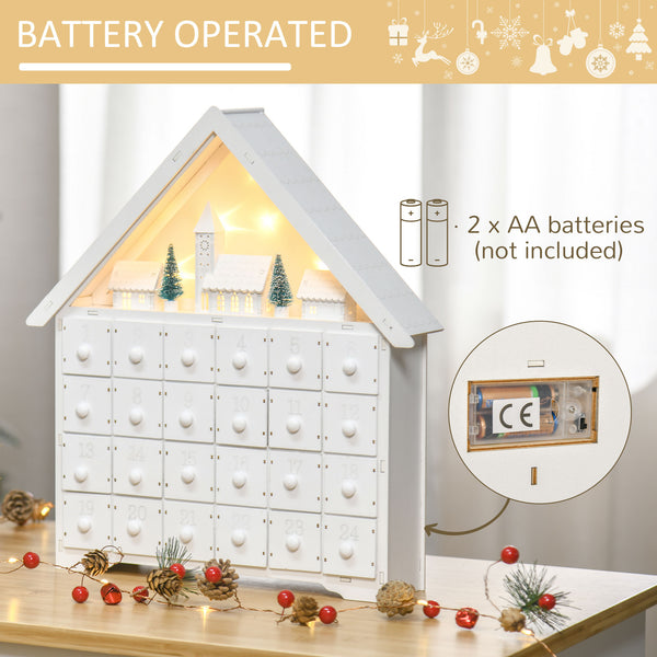 24-day white Christmas Advent calendar with lights