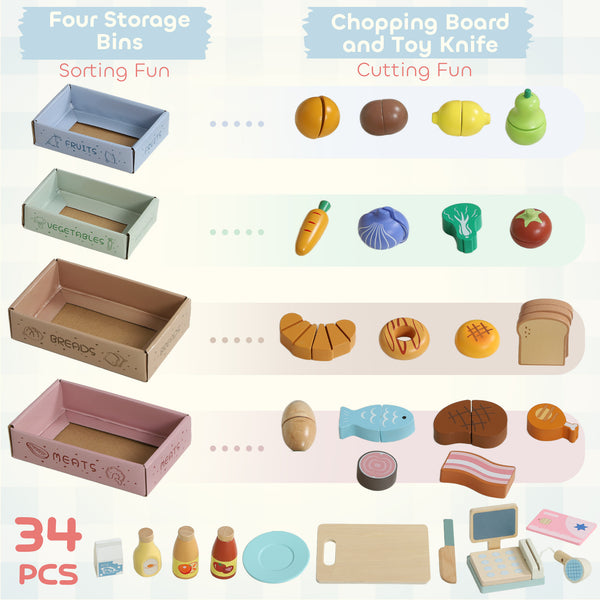 Supermarket playset with cash register, blackboard and pretend food, ages 3 and up