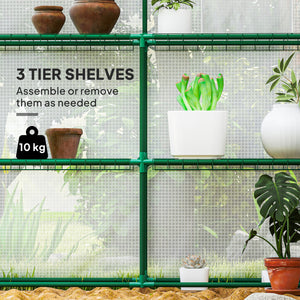 Three-tier garden greenhouse with roll-up door and screened windows