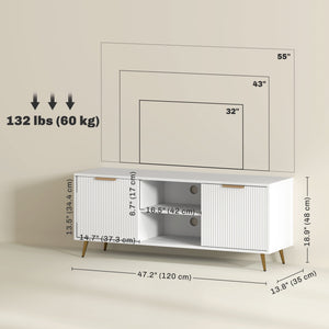 Meuble TV avec rangement pour télé 55 pouces avec 2 étagères ouvertes, blanc
