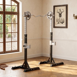 Support à barre réglable pour squat et développé couché, ensemble de 2 – Noir