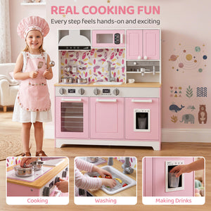 Cuisine de jeu pour enfant avec machine à café, distributeur de glaçons et accessoires, rose