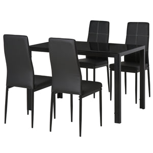 Ensemble de tables et chaises de cuisine rectangulaires en verre avec structure en métal et revêtement en similicuir pour salle à manger, noir