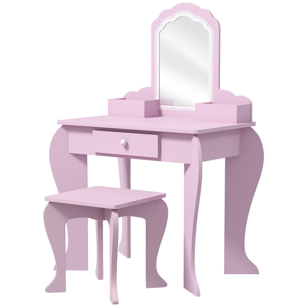 Coiffeuse avec miroir et tabouret, tiroir et rangements -  rose