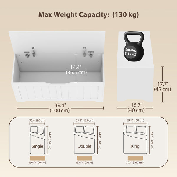 Coffre de rangement de 35,9 gal avec couvercle à fermeture lente et fonction banc – Blanc