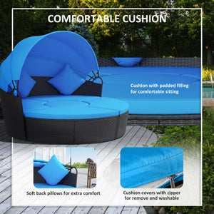 4-piece sofa bed with retractable canopy, blue