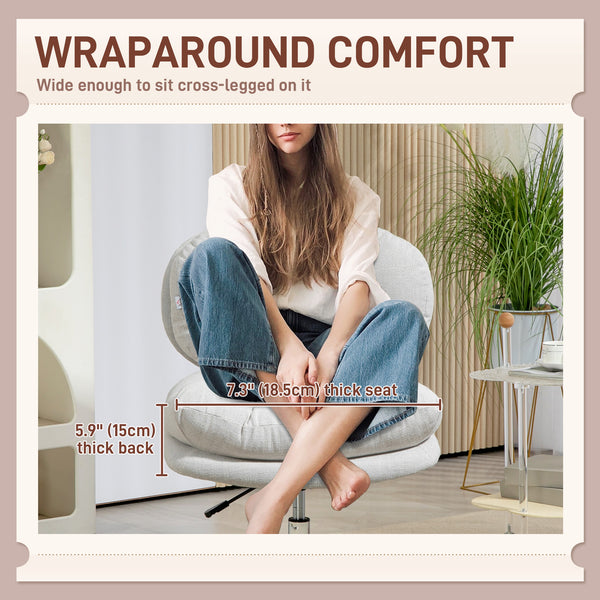 Chaise de bureau sans accoudoirs avec assise large et rembourrée et hauteur réglable, blanc crème