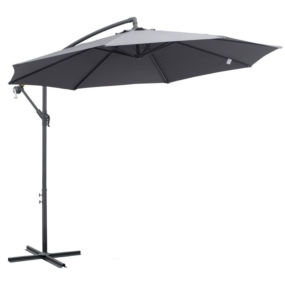 Parasol déporté de 3 m avec base, parasol suspendu à bras articulé, gris