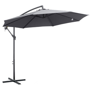 10ft Offset Patio Umbrella with Base, Garden Hanging Parasol with Crank, Banana Cantilever Umbrella Sun Shade, Gray