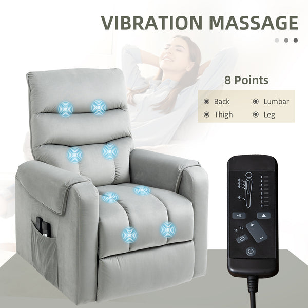 Fauteuil releveur inclinable massant avec 8 points de vibration, gris