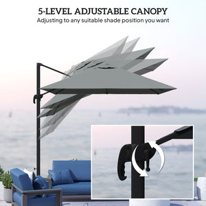 Parasol déporté en aluminium de 2,4 m avec rotation à 360°, base croisée, manivelle et inclinaison, gris foncé