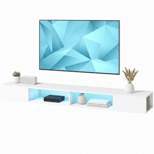 TV Stand with RGB LED Lights, Entertainment Center with Open Shelves for 75 Inch TV, White