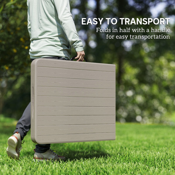 Ensemble table et bancs de camping pliants avec poignées de transport, marron