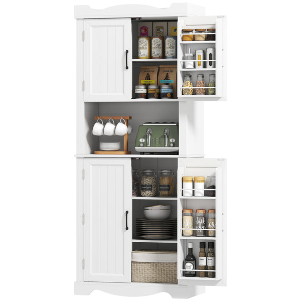 Meuble de rangement avec 12 étagères de porte et support pour micro-ondes, blanc