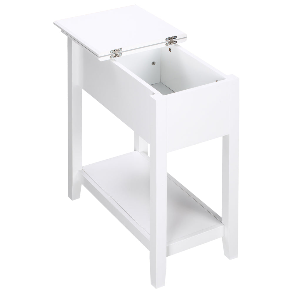 Table d'appoint rabattable avec étagère de rangement et passe-câbles, blanche