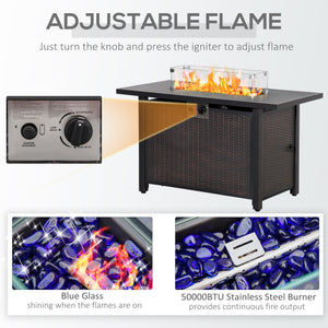 43" Outdoor Propane Gas Fire Pit Table, Wicker Patio Gas Firepit w/ Glass Wind Guard, 50,000 BTU CSA Certified Bronze
