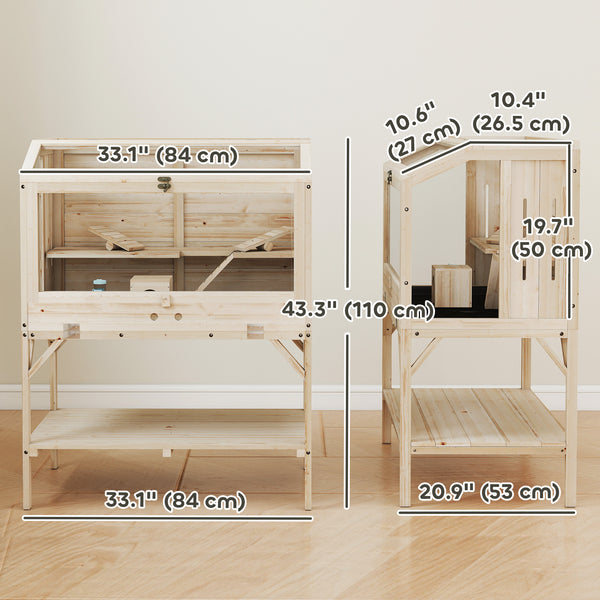 Cage pour hamster en bois à 2 niveaux avec rangement et accessoires