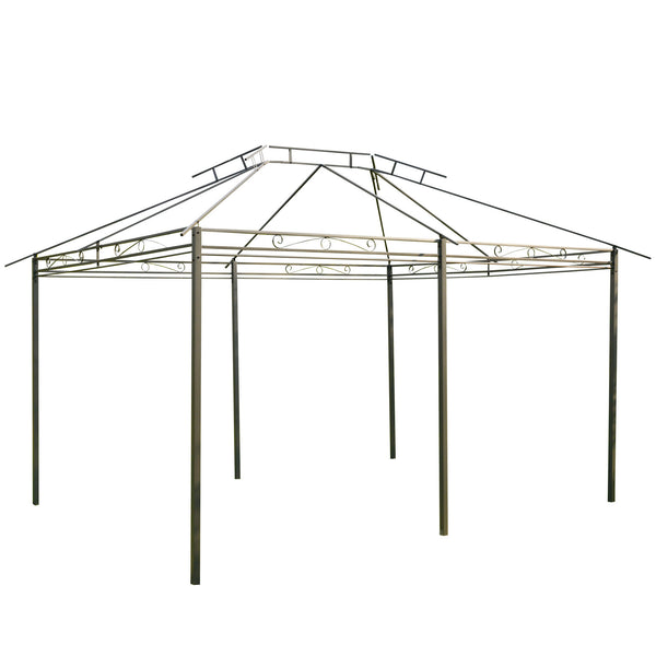 13'L x 10'W x 8.7'H Patio Gazebo Outdoor 2-Tiers Garden Canopy Yard Sunshade Shelter with Curtains, Grey