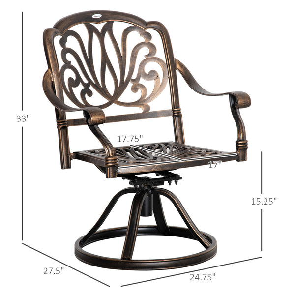 Ensemble de 2 chaises pivotantes avec coussins, structure en aluminium, couleur bronze.