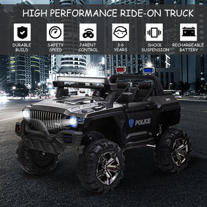 Voiture de police 12 V, 2 places, pour enfants de 3 à 8 ans, avec télécommande parentale, lumières LED, lecteur MP3, noir