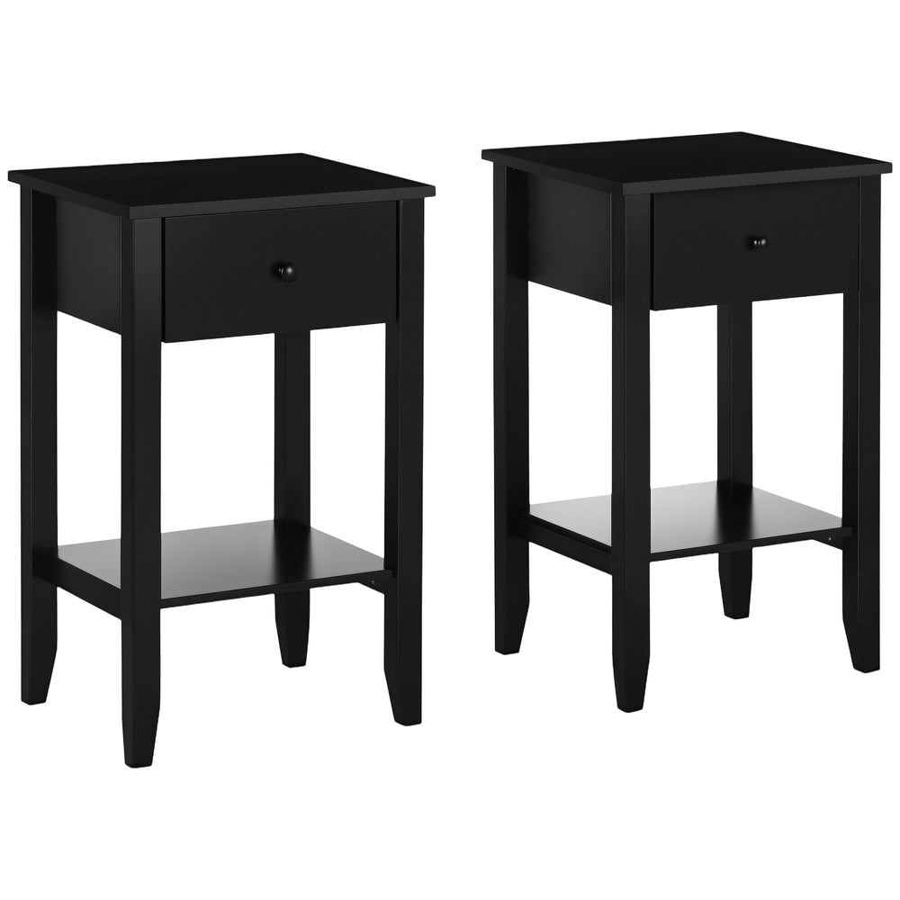 Lot de 2 tables d'appoint avec tiroir et étagère inférieure, noir