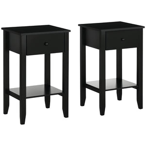 Lot de 2 tables d'appoint avec tiroir et étagère inférieure, noir