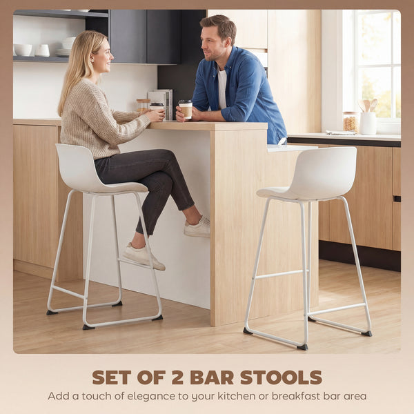 Ensemble de 2 tabourets de bar modernes en similicuir, hauteur comptoir, blanc.