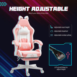 Fauteuil de jeu Cute Racing en similicuir avec repose-pieds, appui-tête et soutien lombaire, rose