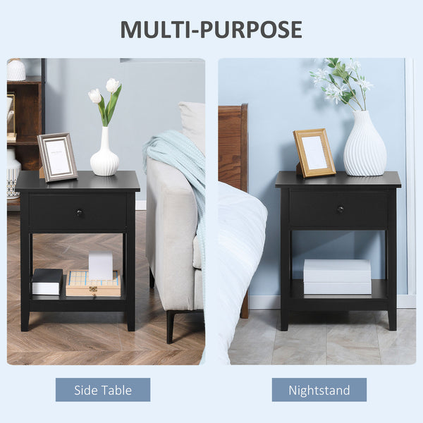 Petite table d'appoint avec tiroir et étagère de rangement, noire