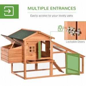 Wooden chicken coop with resting run, removable nesting box and waterproof asphalt roof