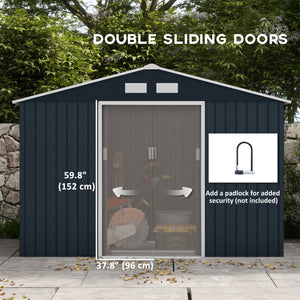 Abri de jardin avec kit de fondation et double porte, gris foncé